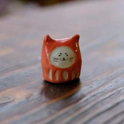 Ceramic Cat Daruma Mini Figurine